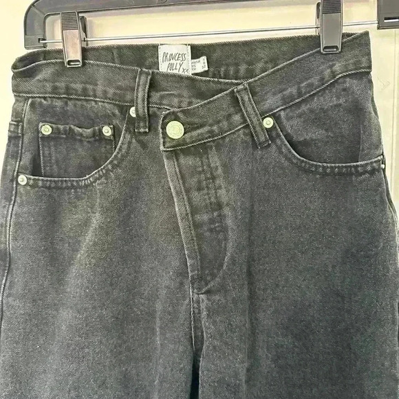 Princess Polly womens 0 black asymmetric crossover high waisted button fly jeans - Picture 4 of 13